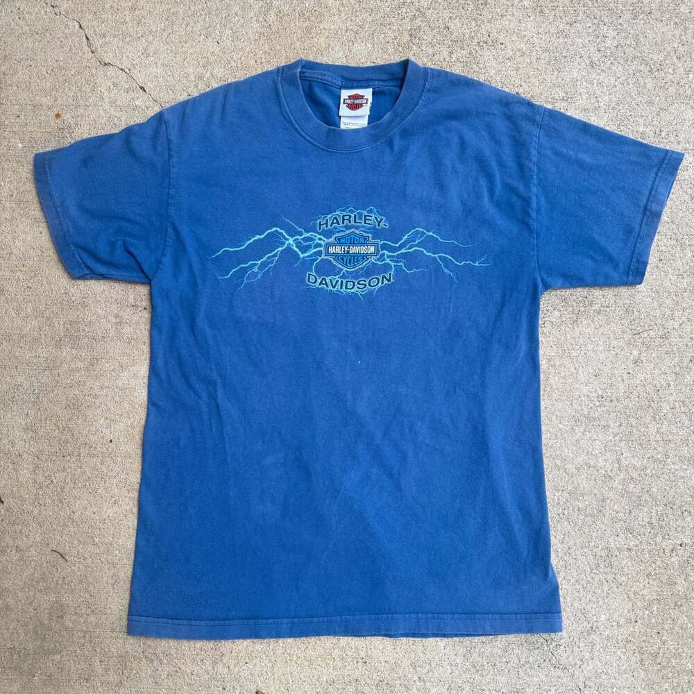 Vintage Harley Davidson Uke's Kenosha WI Lightning Blue T-Shirt